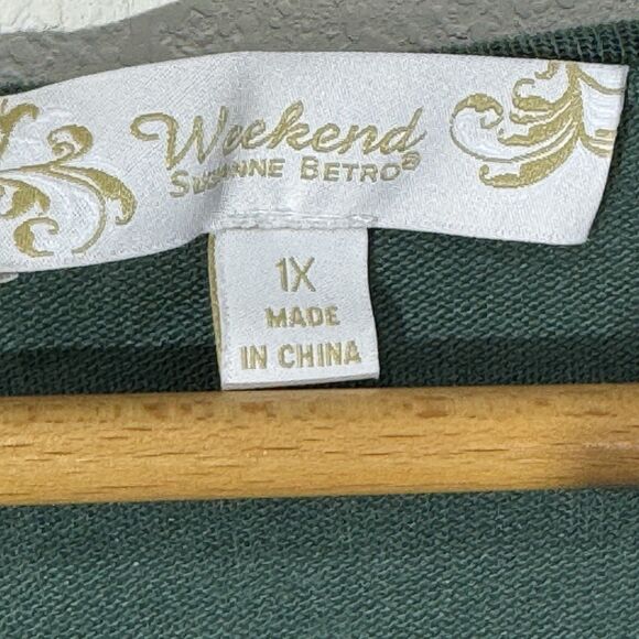 Weekend Suzanne Betro Women's Crocheted Boho Top Long Sleeve Green V-Neck 1X - Picture 4 of 7